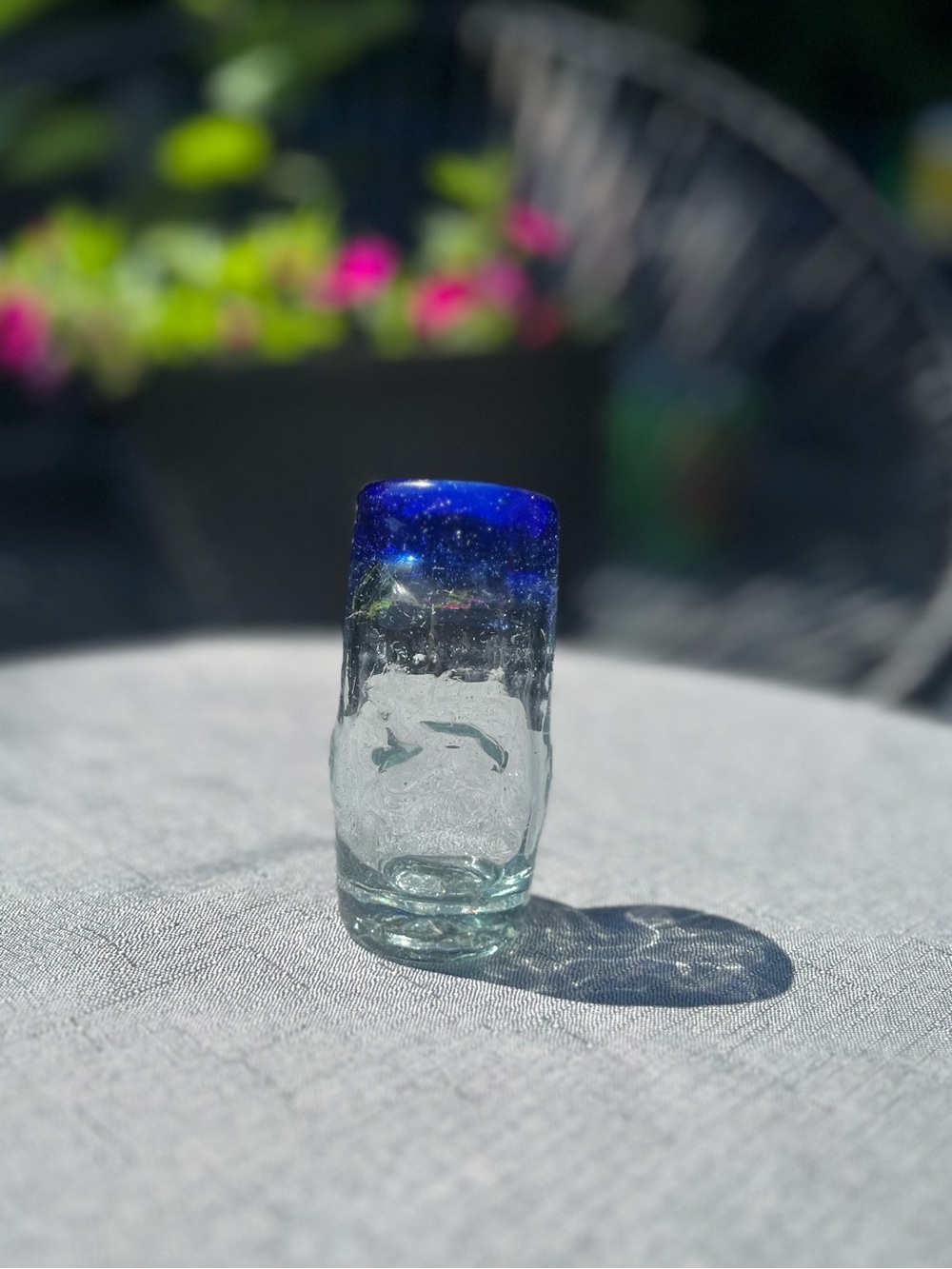 Handblown Glass Bud Vase with Cobalt Blue Rim - Picture 11 of 16